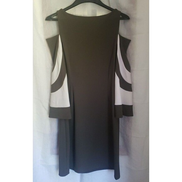 Boston Proper Dress Sz M Color Block Cold Shoulder Olive Green (Light Staining) - Picture 7 of 16